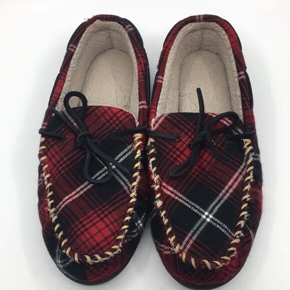 L.L. Bean Wicked Good Slipper Moccasins Mens Size 9 M Red Tartan Plaid - Picture 3 of 16